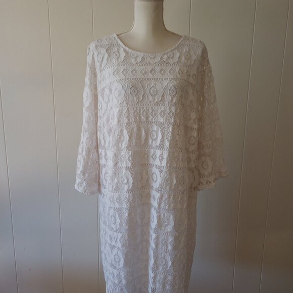 Ruby Rd. Dresses & Skirts - Ruby Rd Dress 2X White Lace Floral Crochet Boho Romantic Fairy Bell Sleeve Lined